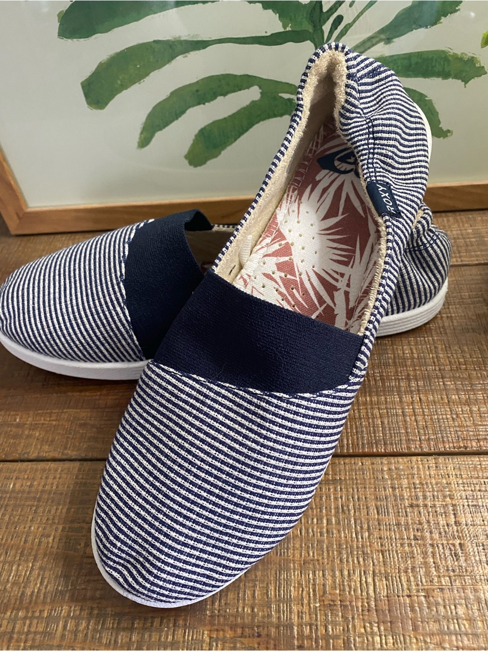 Roxy Navy & White Striped Casual Slip-Ons